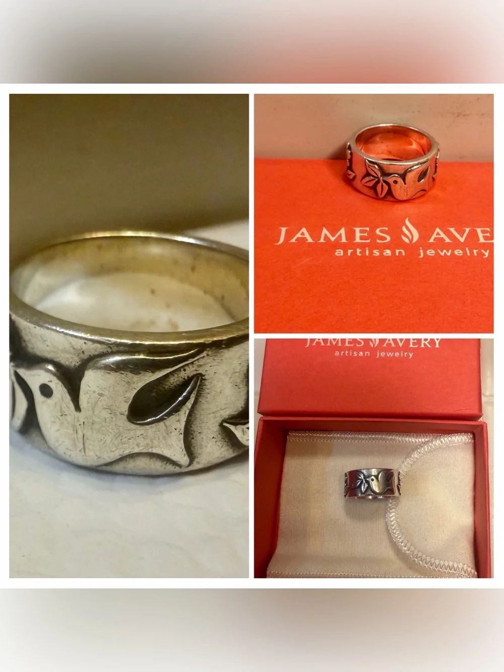 Retired James Avery La Paloma Dove with Olive Branch & Flower Ring Sz 6 + Box - Picture 1 of 9